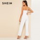 SHEIN Glamorous Double Strappy One Shoulder Wide Leg Jumpsuit Women Elegant White Jumpsuit Sleeveless High Waist Summer Jumpsuit