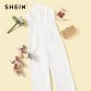 SHEIN Glamorous Double Strappy One Shoulder Wide Leg Jumpsuit Women Elegant White Jumpsuit Sleeveless High Waist Summer Jumpsuit
