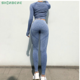 SHINBENE Seamless Sport Suits Slim Fit Training Yoga Crop Top Women High Waist Fitness Tights Leggings Workout Activewear