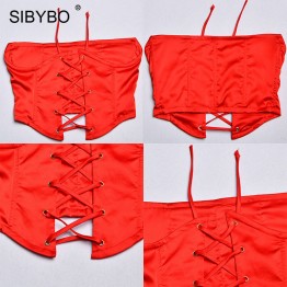 Sibybo Lace Up Split Stain Sexy Dress Women Spaghetti Strap Sleeveless Bandage Ladies Summer Dresses Backless Mini Beach Dress