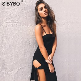 Sibybo Sexy Slim Side Split Bandage Party Dresses Spaghetti Straps Chest Wrapped Bodycon Girls Elegant Club High Waist Vestidos