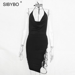 Sibybo Shine Diamonds Sexy Women Party Dress Deep V Neck Side Split Bodycon Mini Dress Vestidos Backless Hollow Out Dress Short