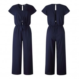 Work Office Women Jumpsuit Fashion Loose Long Solid Playsuit Sexy Overall Lace Up Sashes Jumpsuit Summer Backless Rompers