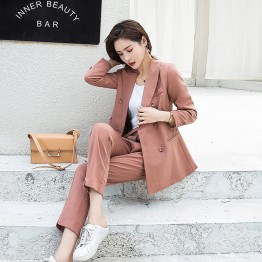 BGTEEVER Women Suits - Double Breasted Notched Collar Jacket Blazer & Sashes Pant 