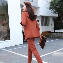Stylish Women Suit -   Double Breasted Notched Collar Blazer and Long Pant 
