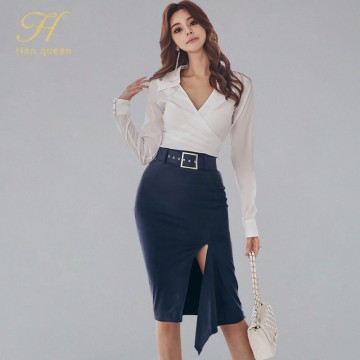 H Han Queen chic work set - blouse and stylish skirt