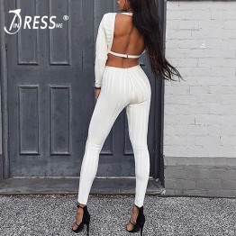 INDRESSME Sexy Women Jumpsuits -Backless and with long sleeve