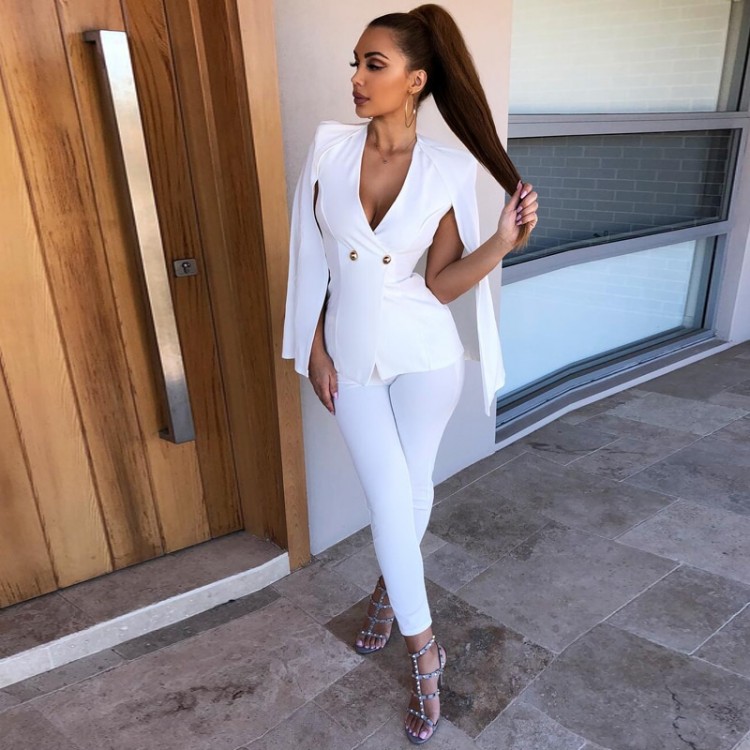 INDRESSME Women Pants Suits Fashion 2019 Button Full Sleeve V Neck ...