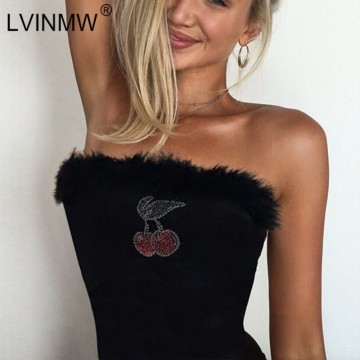 LVINMW Sexy Ccrop Top Withaout Straps - Fur decor 