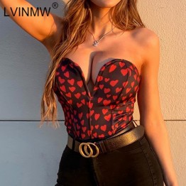 LVINMW Women Slim Sexy Strapless Top with heart print decor