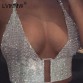 LVINMW Sexy Shiny Reflective Crop Top with deep cleavage 